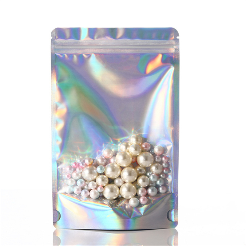 Holographic Mylar Zipper Stand Up Pouch Heat Seal Candy Zip Lock for Protein Powder Aluminum Foil Milk Powder Bag